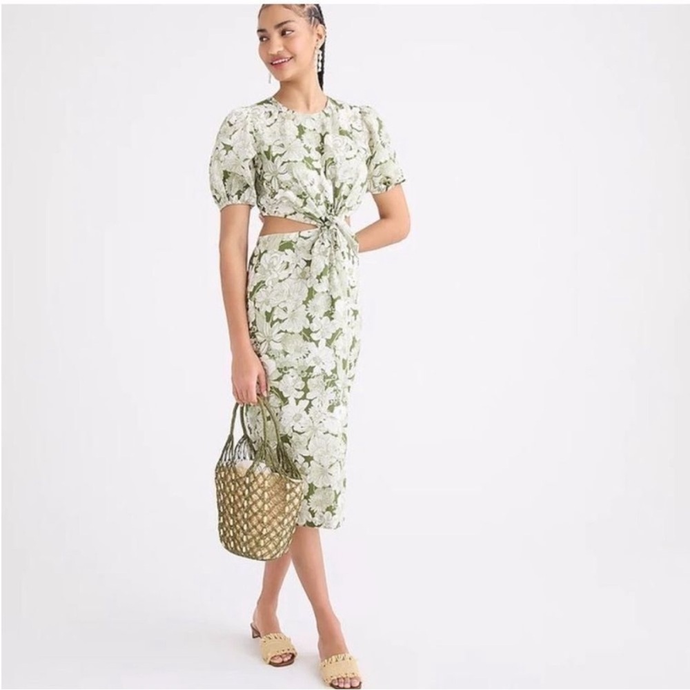 NWT J. Crew X Liberty London Floral Cotton Cut Out Green Cream Boho Resort Sz 6